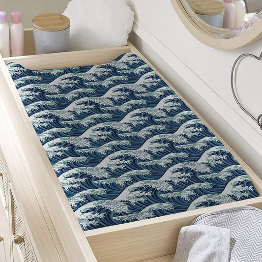 The Great Kanagawa Wave Pattern Print Changing Pad Cover