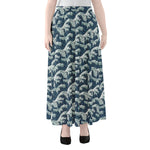 The Great Kanagawa Wave Pattern Print Chiffon Maxi Skirt