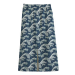 The Great Kanagawa Wave Pattern Print Cotton Front Slit Maxi Skirt