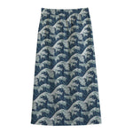 The Great Kanagawa Wave Pattern Print Cotton Front Slit Maxi Skirt