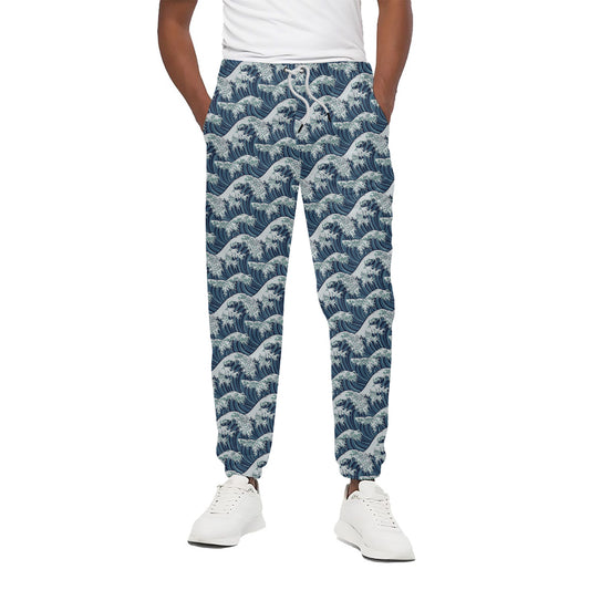 The Great Kanagawa Wave Pattern Print Cotton Pants