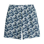 The Great Kanagawa Wave Pattern Print Cotton Shorts