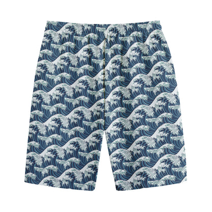 The Great Kanagawa Wave Pattern Print Cotton Shorts