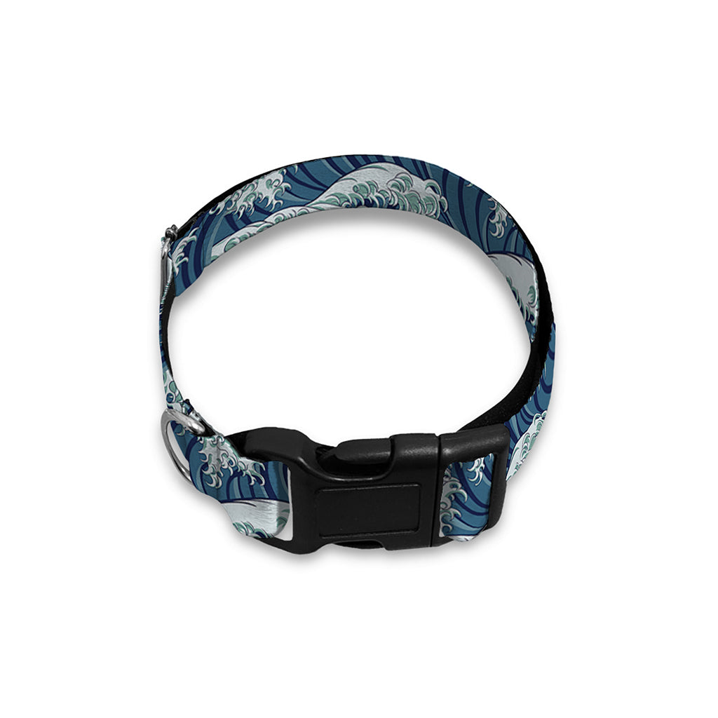 The Great Kanagawa Wave Pattern Print Dog Collar
