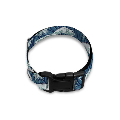 The Great Kanagawa Wave Pattern Print Dog Collar