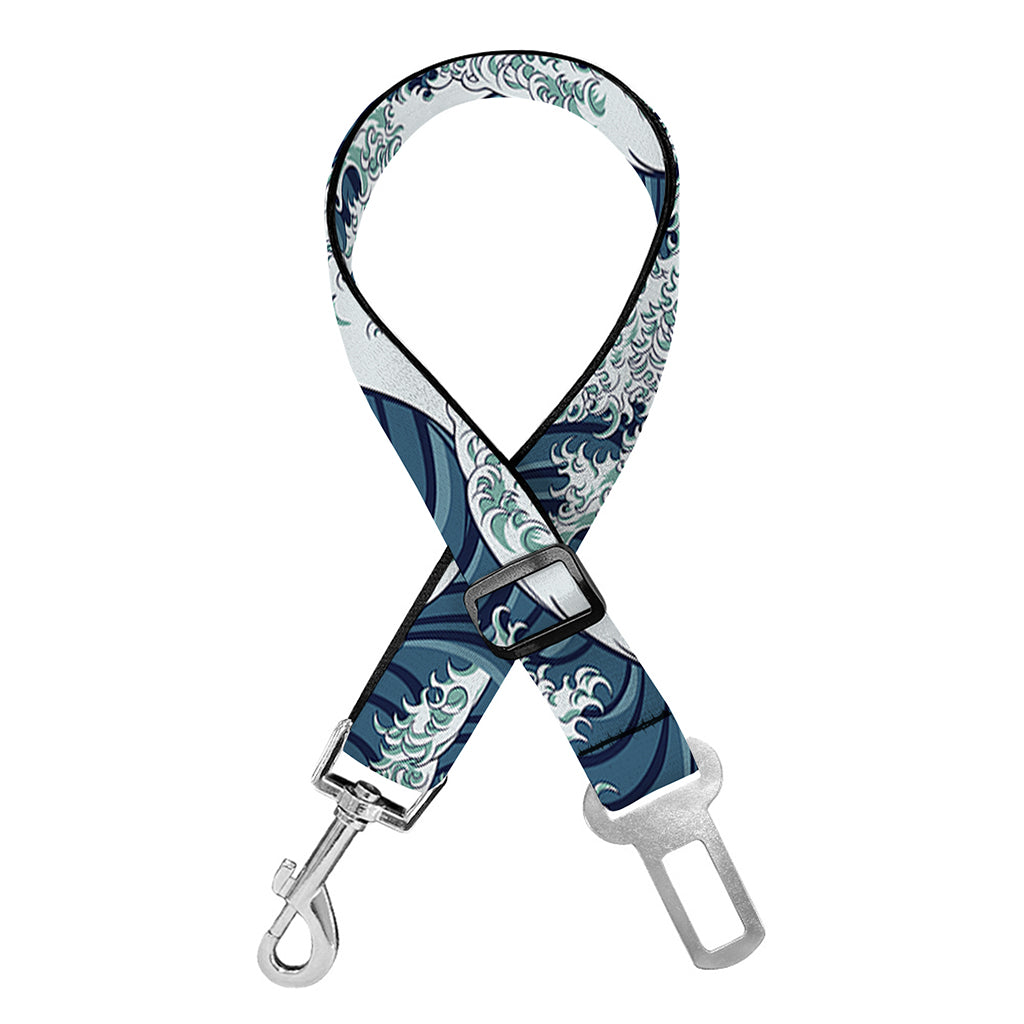 The Great Kanagawa Wave Pattern Print Dog Seat Belt