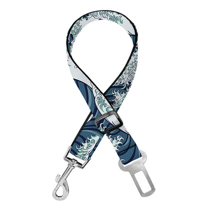 The Great Kanagawa Wave Pattern Print Dog Seat Belt