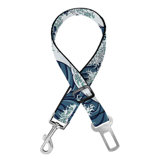 The Great Kanagawa Wave Pattern Print Dog Seat Belt