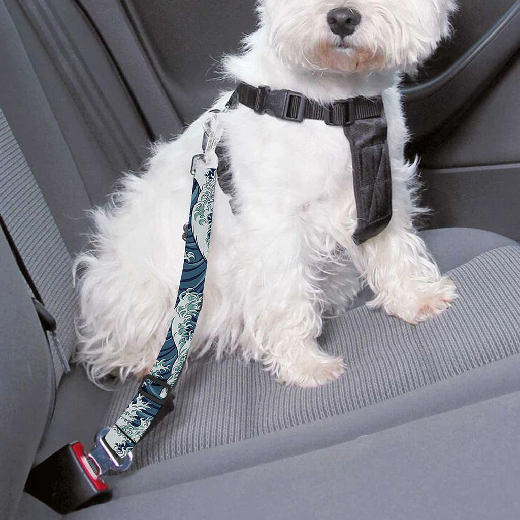The Great Kanagawa Wave Pattern Print Dog Seat Belt