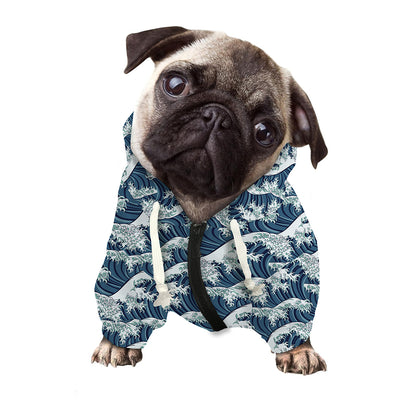 The Great Kanagawa Wave Pattern Print Dog Zip Up Hoodie