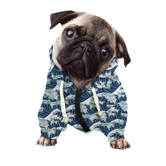 The Great Kanagawa Wave Pattern Print Dog Zip Up Hoodie