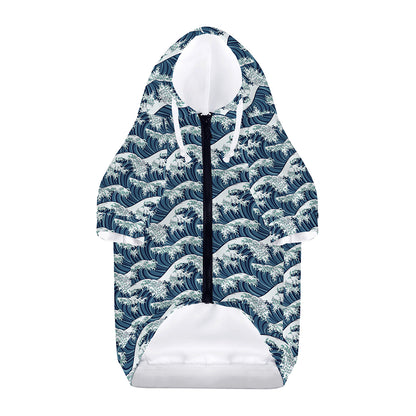 The Great Kanagawa Wave Pattern Print Dog Zip Up Hoodie