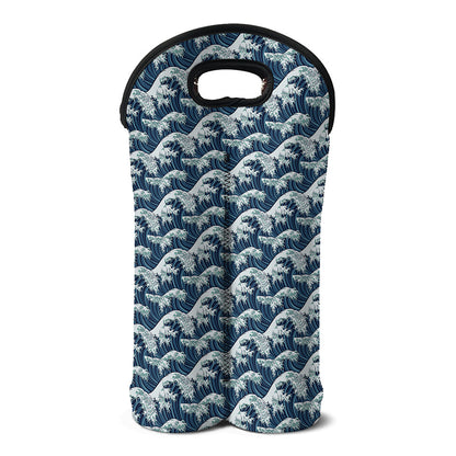 The Great Kanagawa Wave Pattern Print Double Neoprene Wine Tote