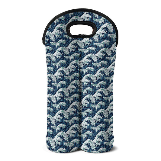 The Great Kanagawa Wave Pattern Print Double Neoprene Wine Tote