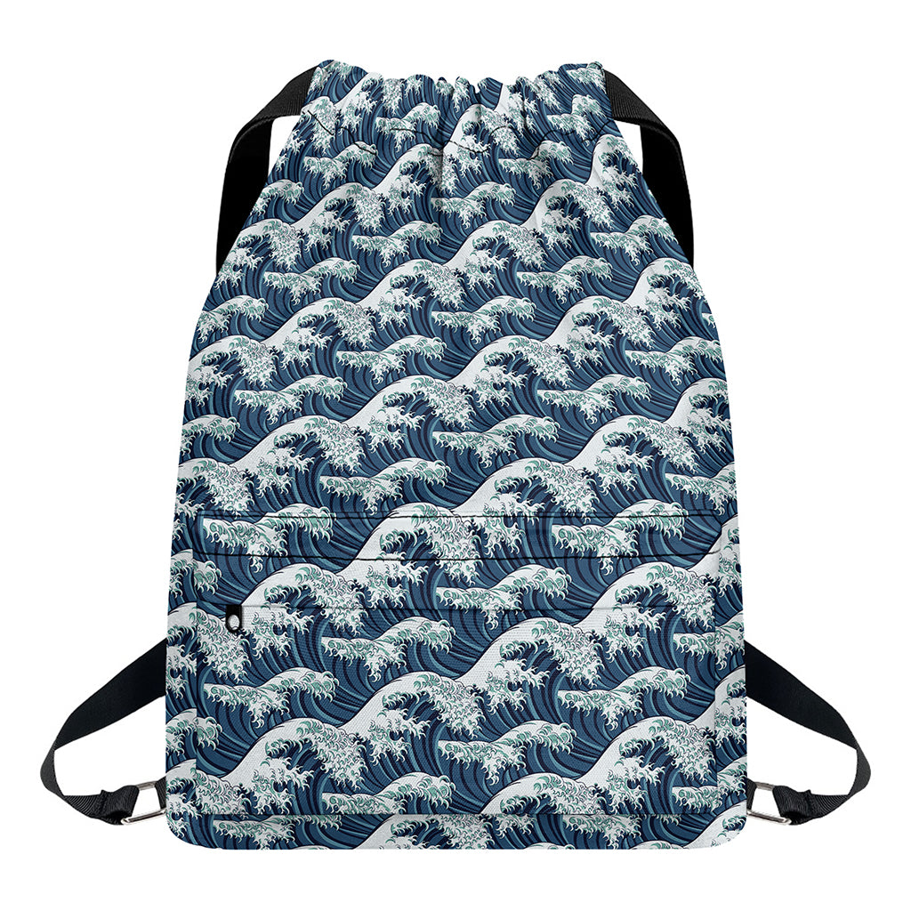 The Great Kanagawa Wave Pattern Print Drawstring Backpack