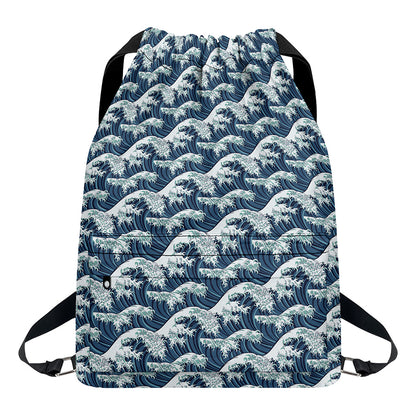 The Great Kanagawa Wave Pattern Print Drawstring Backpack
