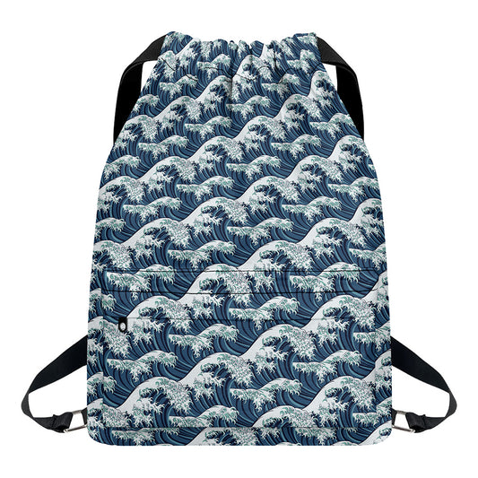 The Great Kanagawa Wave Pattern Print Drawstring Backpack
