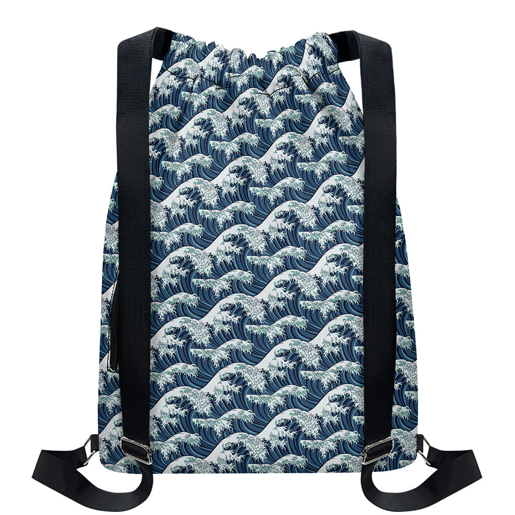 The Great Kanagawa Wave Pattern Print Drawstring Backpack