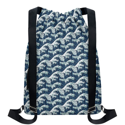 The Great Kanagawa Wave Pattern Print Drawstring Backpack