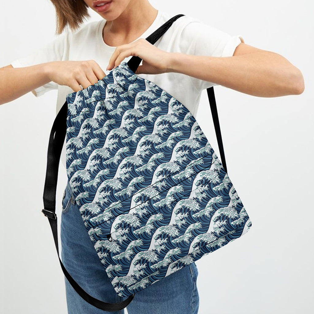 The Great Kanagawa Wave Pattern Print Drawstring Backpack