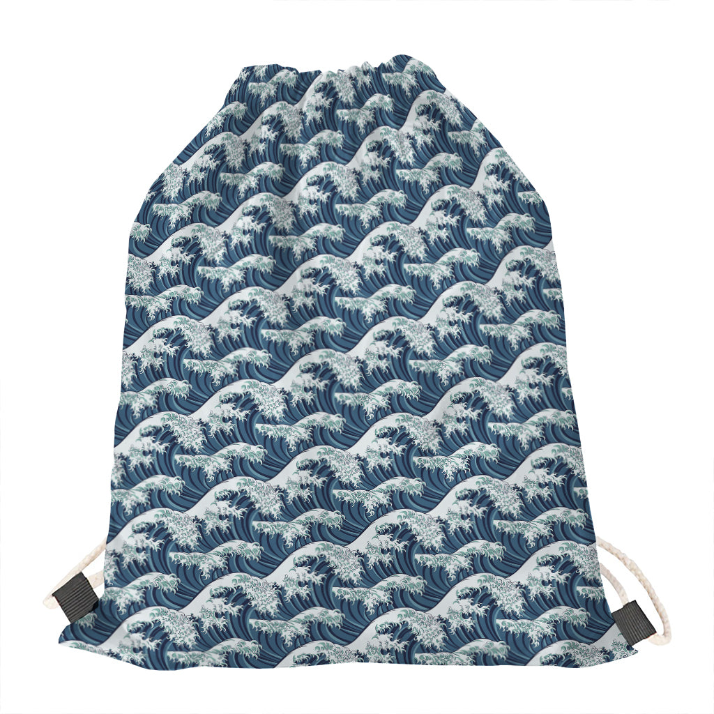The Great Kanagawa Wave Pattern Print Drawstring Bag