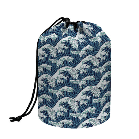 The Great Kanagawa Wave Pattern Print Drawstring Makeup Bag