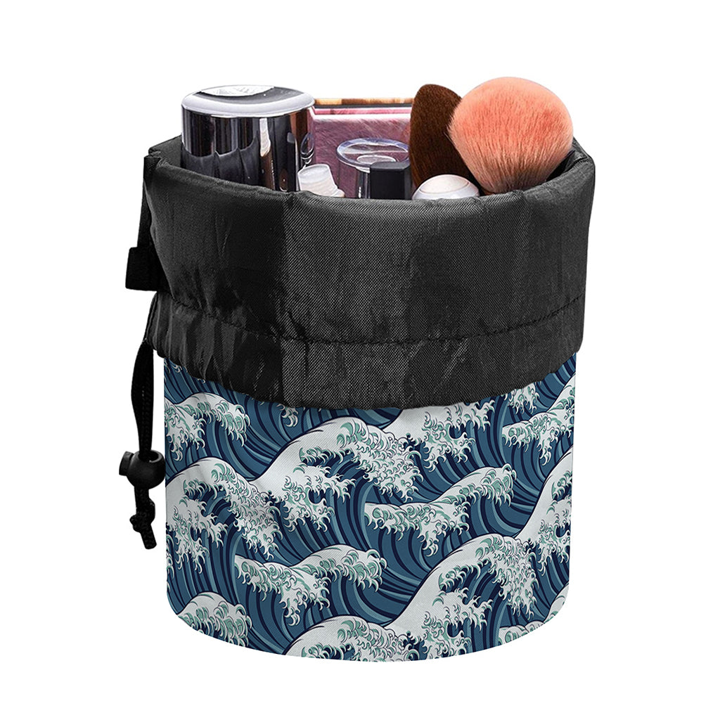 The Great Kanagawa Wave Pattern Print Drawstring Makeup Bag