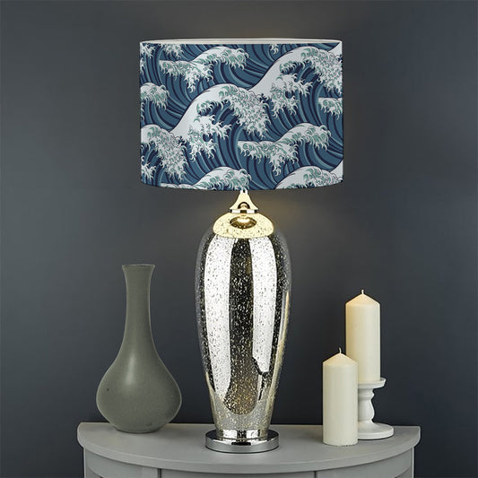 The Great Kanagawa Wave Pattern Print Drum Lamp Shade