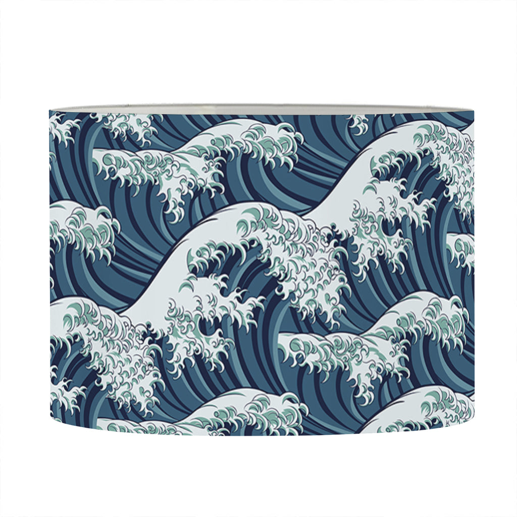 The Great Kanagawa Wave Pattern Print Drum Lamp Shade