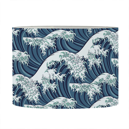 The Great Kanagawa Wave Pattern Print Drum Lamp Shade