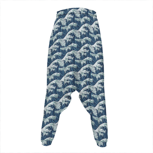 The Great Kanagawa Wave Pattern Print Hammer Pants