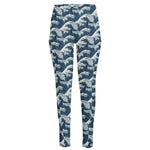 The Great Kanagawa Wave Pattern Print High-Waisted Pocket Leggings