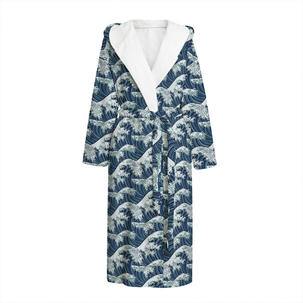 The Great Kanagawa Wave Pattern Print Hooded Bathrobe