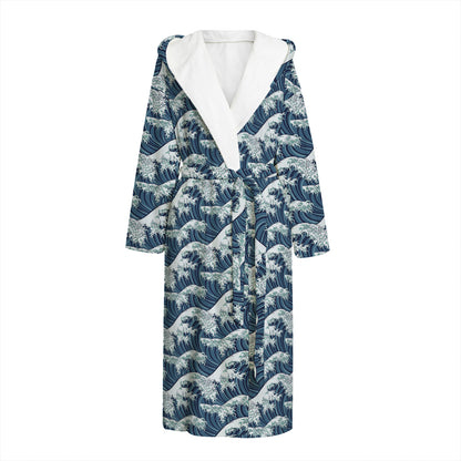 The Great Kanagawa Wave Pattern Print Hooded Bathrobe