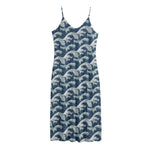 The Great Kanagawa Wave Pattern Print Jersey Midi Cami Dress
