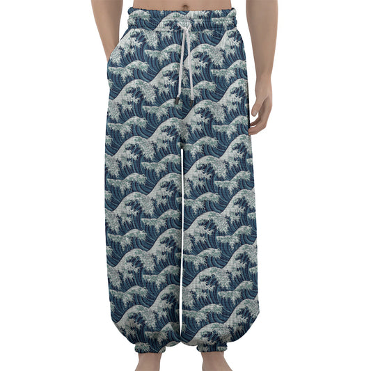 The Great Kanagawa Wave Pattern Print Lantern Pants