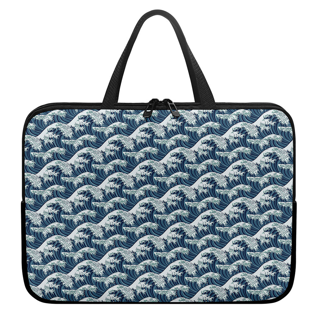 The Great Kanagawa Wave Pattern Print Laptop Sleeve With Handle
