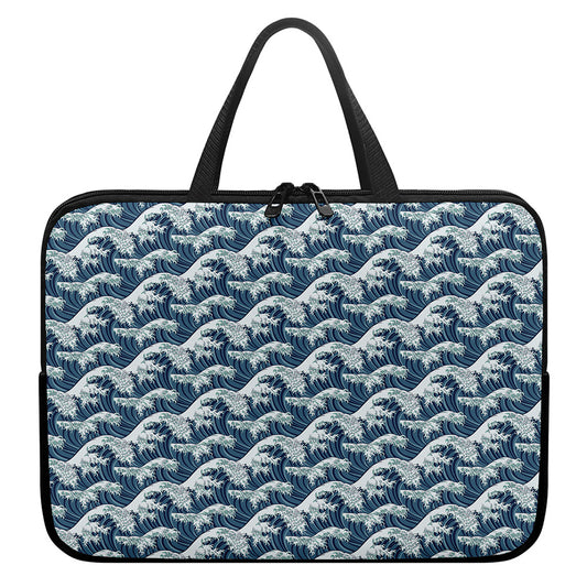 The Great Kanagawa Wave Pattern Print Laptop Sleeve With Handle