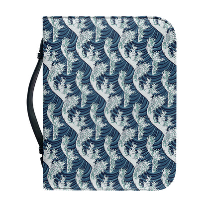 The Great Kanagawa Wave Pattern Print Leather Bible Cover