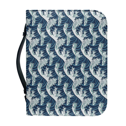 The Great Kanagawa Wave Pattern Print Leather Bible Cover