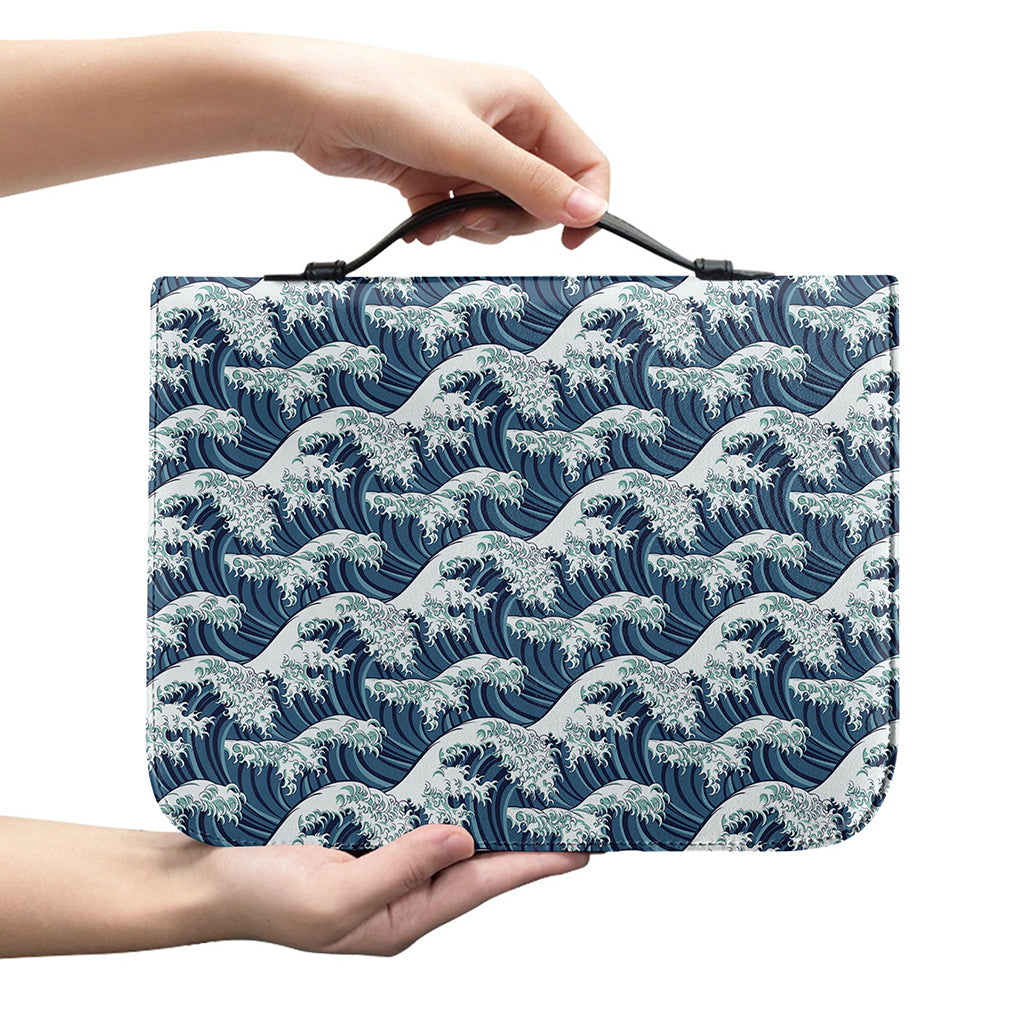 The Great Kanagawa Wave Pattern Print Leather Bible Cover