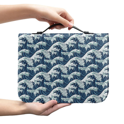The Great Kanagawa Wave Pattern Print Leather Bible Cover