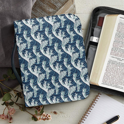 The Great Kanagawa Wave Pattern Print Leather Bible Cover
