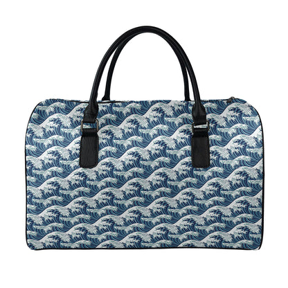 The Great Kanagawa Wave Pattern Print Leather Duffle Bag