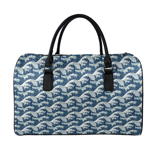 The Great Kanagawa Wave Pattern Print Leather Duffle Bag