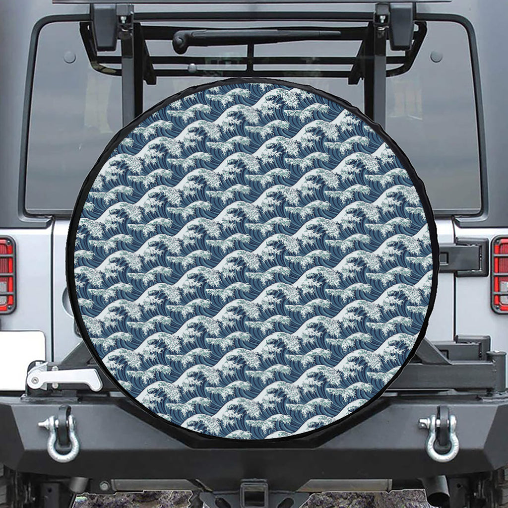 The Great Kanagawa Wave Pattern Print Leather Spare Tire Cover