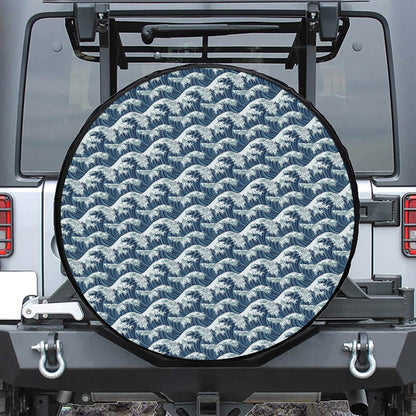 The Great Kanagawa Wave Pattern Print Leather Spare Tire Cover