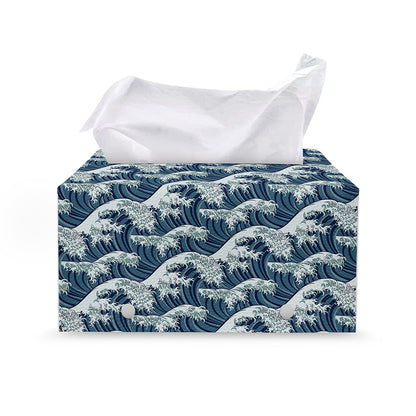 The Great Kanagawa Wave Pattern Print Leather Tissue Box Cover