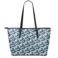 The Great Kanagawa Wave Pattern Print Leather Tote Bag With Zipper