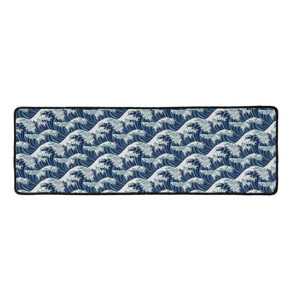 The Great Kanagawa Wave Pattern Print Long Kitchen Mat